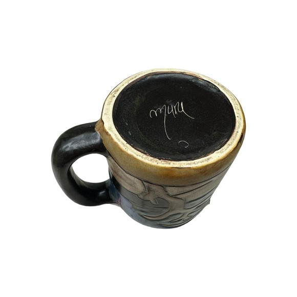 Mara Mexico Studio Art Pottery Stoneware Large Mug Eagle Mountains Trees Signed - Picture 10 of 10